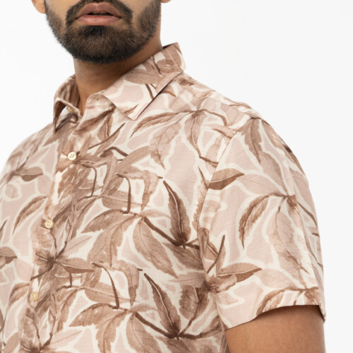 Pastel Brown Abstract Floral Print Shirt
