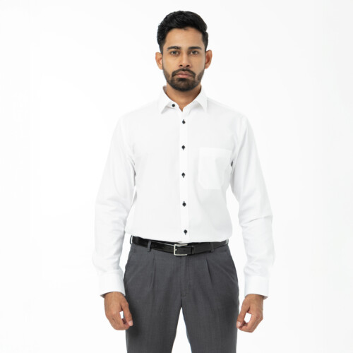 Brilliant White Poplin Shirt – Black Button