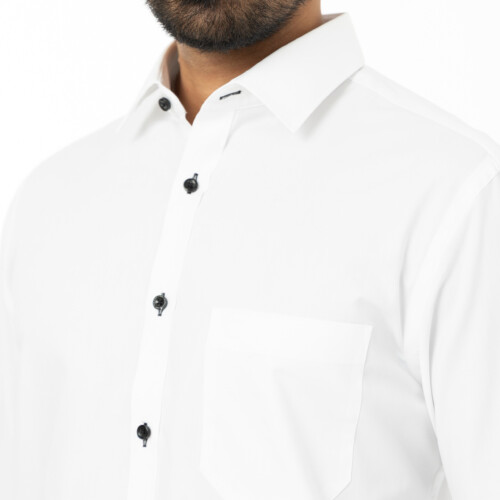 Brilliant White Poplin Shirt – Black Button