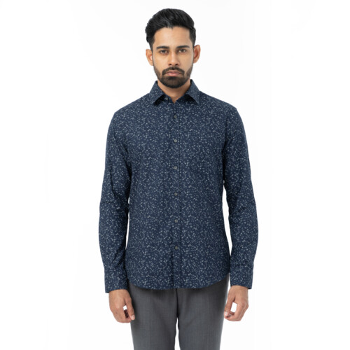 Navy Floral Print Dobby Shirt