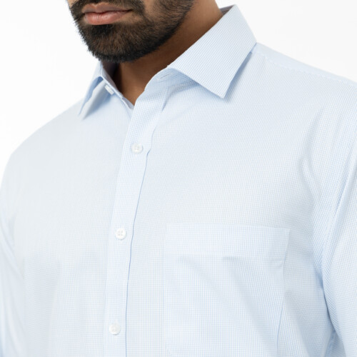 Light Blue Mini Grid Check Shirt