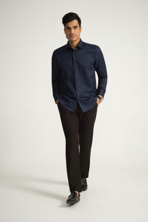 Navy Geometric Jacquard Shirt