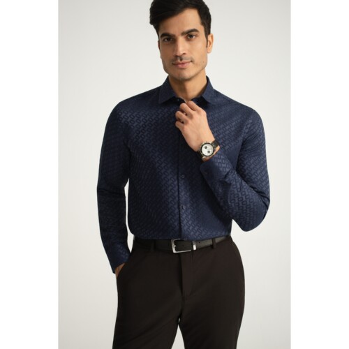Navy Geometric Jacquard Shirt