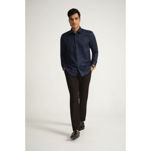 Navy Geometric Jacquard Shirt