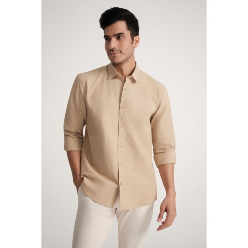 Beige Seersucker Shirt