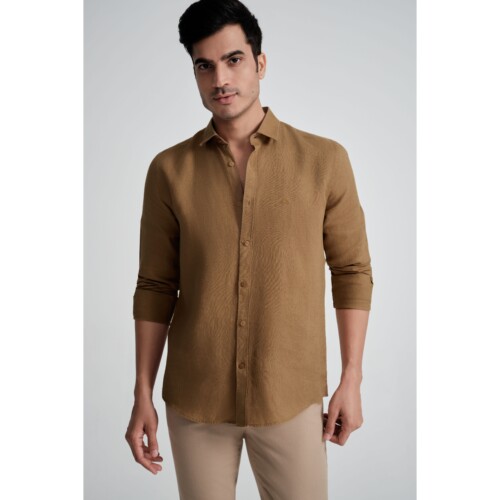 100% Pure Linen Camel Brown Shirt
