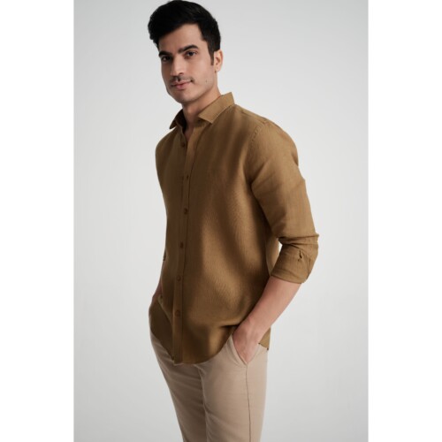 100% Pure Linen Camel Brown Shirt
