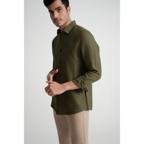 100% Pure Linen Safari Green Shirt