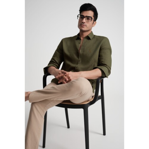 100% Pure Linen Safari Green Shirt
