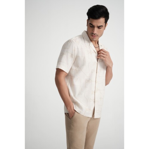 Beige Embroidered Abstract Pattern shirt