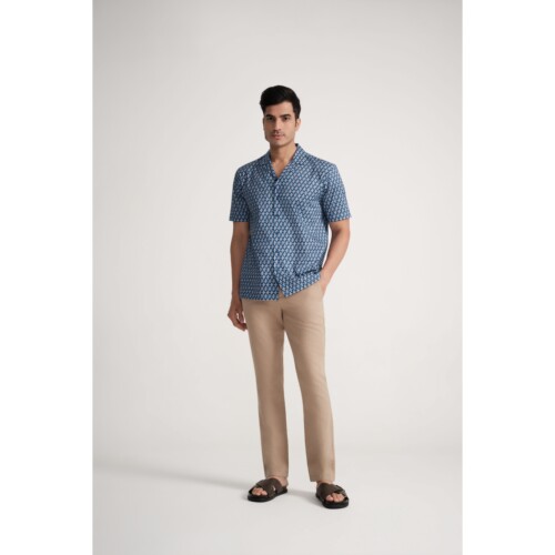 Blue Cotton Geo Print Shirt