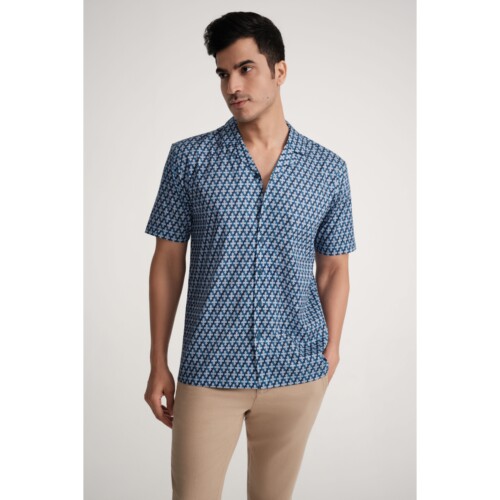 Blue Cotton Geo Print Shirt