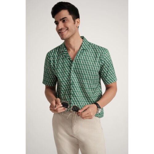 Green Cotton Geo Print Shirt