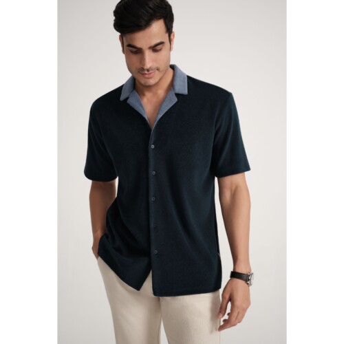 Navy Block Towelling Shirt