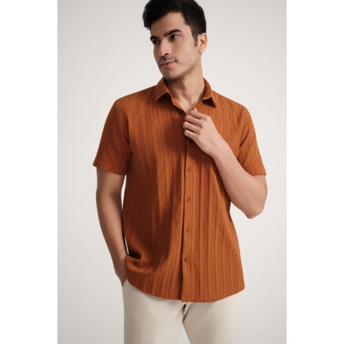 Brown Stripe Jacquard Shirt