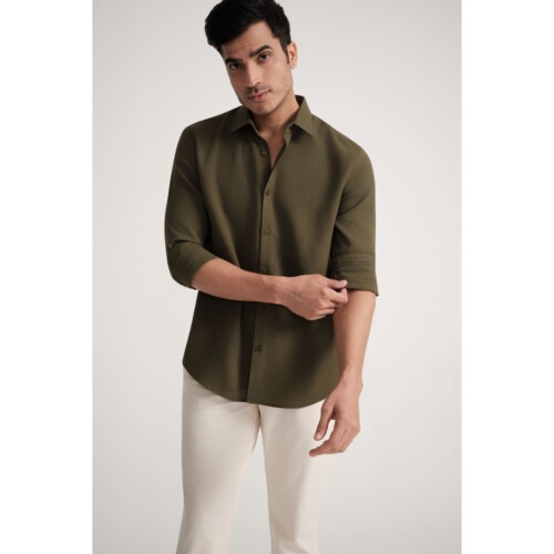 Olive Mini Waffle Shirt