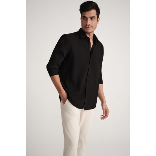 Black Mini Waffle Shirt