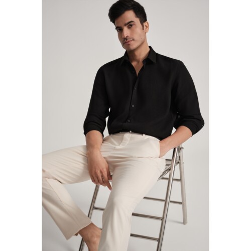 Black Mini Waffle Shirt