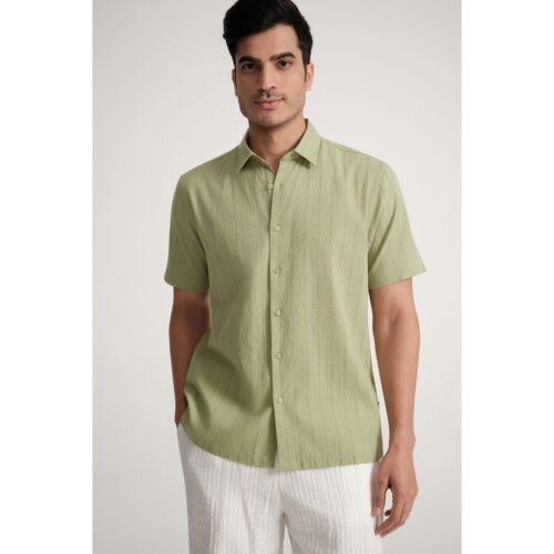 Light Green Embroidered Stripe Shirt