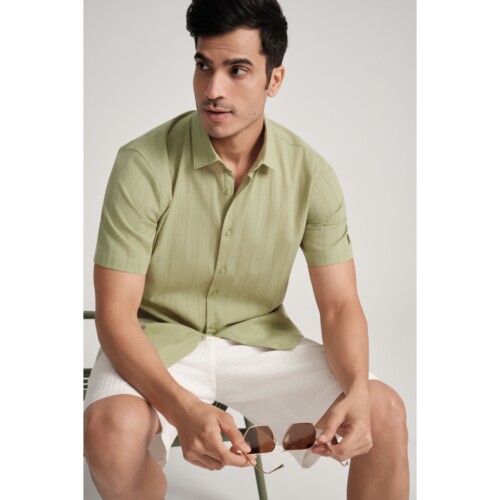 Light Green Embroidered Stripe Shirt