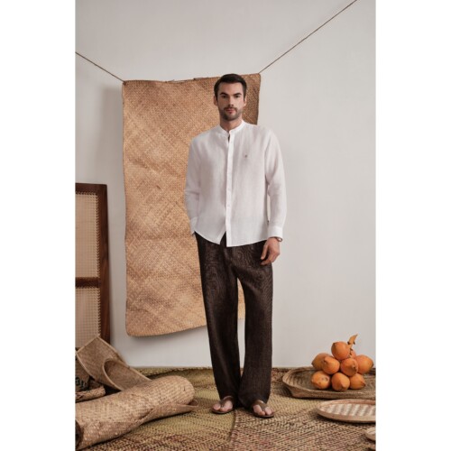 White Classic Mandarin Linen Shirt