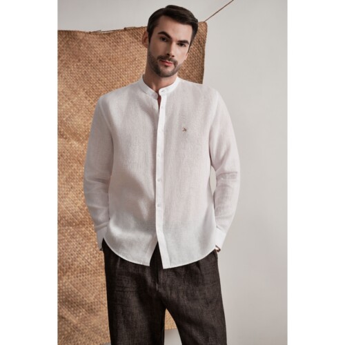 White Classic Mandarin Linen Shirt