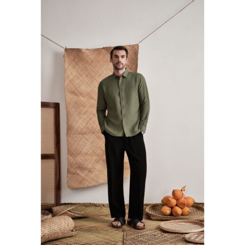 Olive Geo Weave Shirt