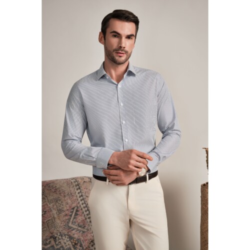 Navy Pencil Striped Shirt