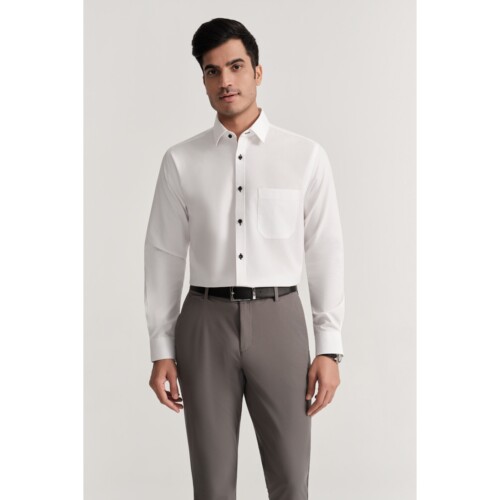 White Pinpoint Shirt – Black Button