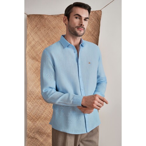 100% Pure Linen Sky Blue Shirt
