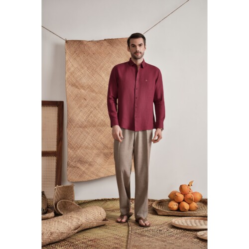 100% Pure Linen Wine Red