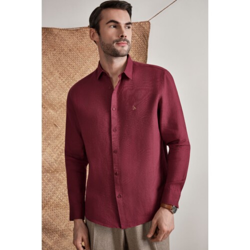 100% Pure Linen Wine Red