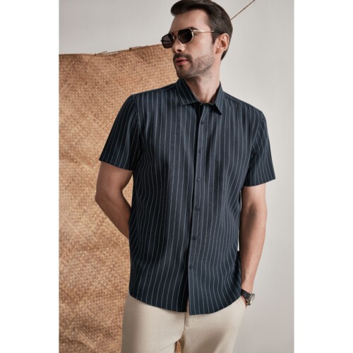 Graphite Blue Line Textured Shirt