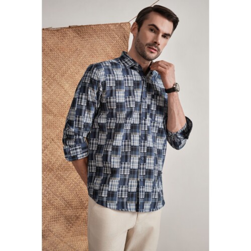 Navy Multi Patch Plaid Shirt